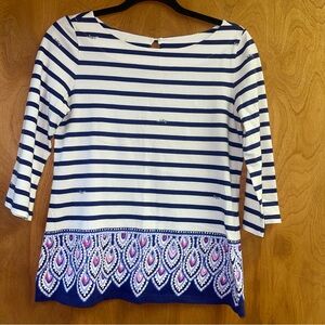 Lilly Pulitzer Waverly Top Stripe Engineered Small Navy Blue Nautical Peacock